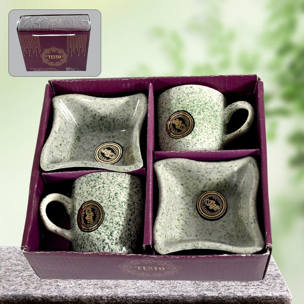 Ceramic Tea / cups / Mug Set Including Snacks / Serving Bowl Milk Cup, Coffee Cup, Tea Cup, Breakfast Cup, Drinking Mug or Outdoor for Household, Gift for Birthday, Wedding Party (4 Pcs set) Your Brand