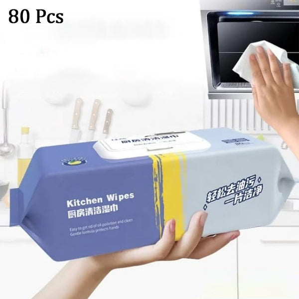 Kitchen Cleaning Wipes | Strong Decontamination Kitchen Wipes | Disposable Kitchen Wet Wipes Household Cloth Towel For Removing Grease Stains And Cleaning Glass (Pack of 80 Pcs) Your Brand