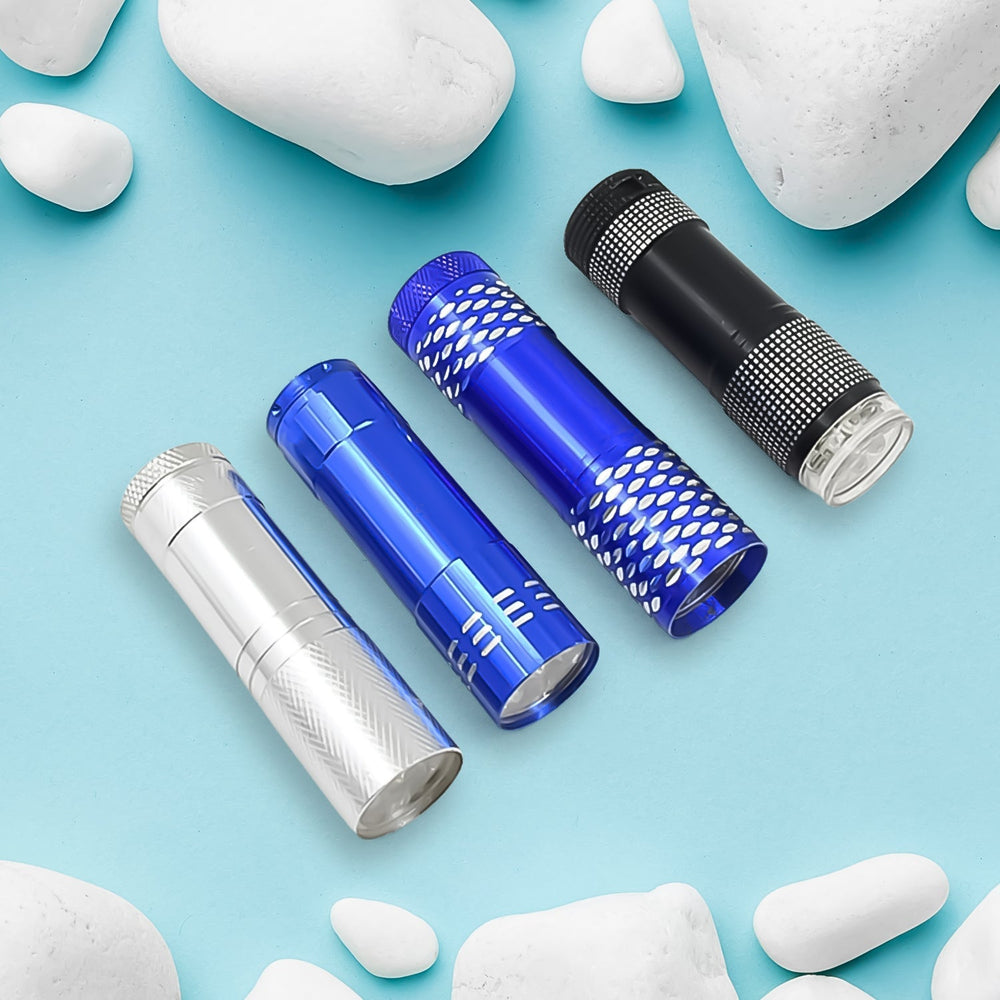 Portable Mini Torch, Super-Bright Mini 9 LED Bulb Pocket Torches - Torch Flashlight for Camping, Hiking, DIY, Travelling, Outdoors and More 3 Battery operated (Battery not included / 1 pc / Mix Color) Your Brand