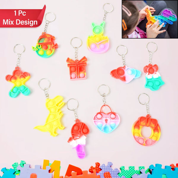 Compact Silicone Pop it Keychain Toy - Birthday Return Gift of Kids - Portable Bubble Popping Fun Stress Relief Fidget Toy (mix design | 1 Pc) Your Brand