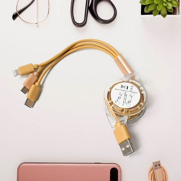 Retractable Charger Charging Cable, Micro USB Cable, 3 in 1, Multi Charging Cable, Compatible with Phone / Type C / Micro Android USB and Other Mobile Devices (1 Pc) Your Brand