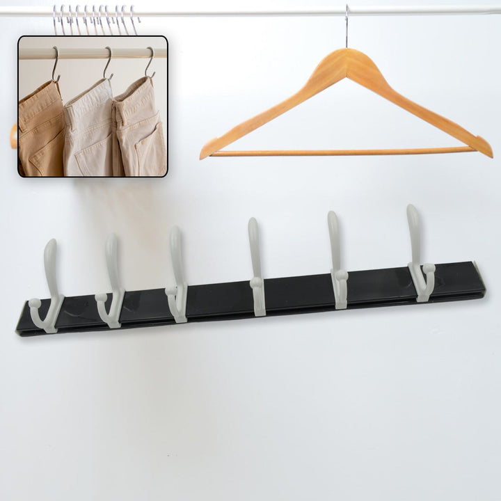 Cloth hanger, Wall Door Hooks Rail for Hanging Clothes for Hanging Hook Rack Rail, Extra Long Coat Hanger Wall Mount for Clothes, Jacket, Hats, 6 Hook With Eco-friendly Liquid Adhesive Glue Your Brand