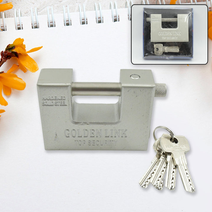 94mm Stainless Steel Padlock: Rectangular, Hardened Steel, 5 Keys Your Brand