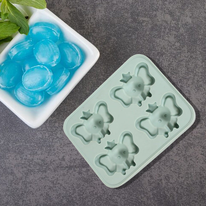 Silicone Cartoon Shape 4 Grid Ice Cube Tray Ice Cube Molds Trays Small Cubes Tray For Fridge, Flexible Silicon Ice Tray (1 pc) Your Brand