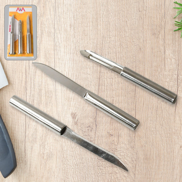 Stainless Steel Multipurpose Sharp Cutting Knife with Non-Slip Handle for Fruit, Meat and Vegetable Chopping (Pack Of 3) Your Brand