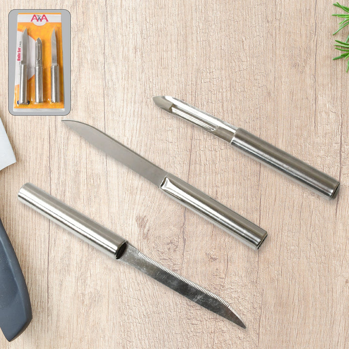 Stainless Steel Multipurpose Sharp Cutting Knife with Non-Slip Handle for Fruit, Meat and Vegetable Chopping (Pack Of 3) Your Brand