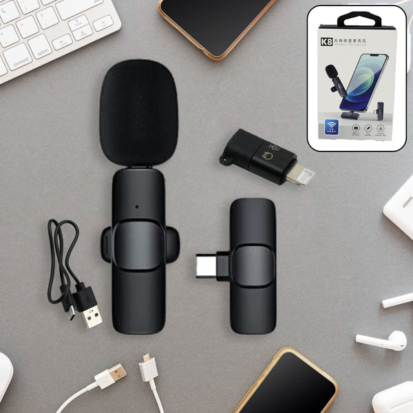 Intelligent Noise Cancelling Live Streaming Clip on Microphone for Type-C & for iPhone with Charging Mini Wireless Lapel Collar Microphone Your Brand