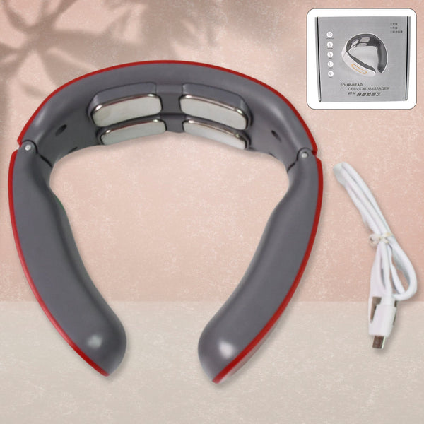 4 Heads Smart Electric Neck and Back Pulse Massager (1 Pc / Mix Design) - TezCart
