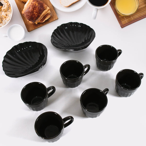 Sweet Buzz Ceramic Tea / cups / Mug Set With Seashell Shape Serving Bowl Milk Cup, Coffee Cup, Tea Cup, Breakfast Cup, Drinking Mug or Outdoor for Household, Gift for Birthday, Wedding Party (8 Pcs set) Your Brand