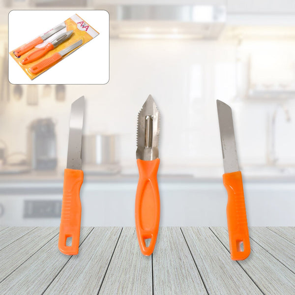 3in1 Multipurpose Stainless Steel Classic Kitchen Knife Set of 3 for Fruits and Vegetable Chopping / Cutting / Peeling, Kitchen Knife / Vegetable Peeler / Plain Knife Your Brand
