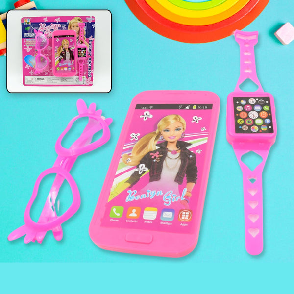 Barbiee Musical Phone, Watch & Glasses Set for Girls – ABS Calling Toy (3-Piece, Battery Not Included) Your Brand