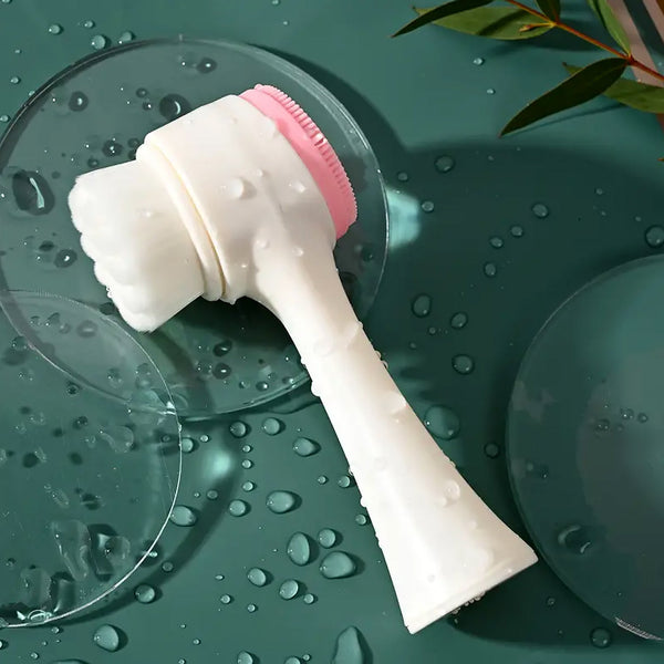 2 in 1 Facial Brush Cleansing | Manual Face Scrubber | Silicone Double-Sided Face Wash Brush for Sensitive, Delicate, Dry Skin (1 Pc) Your Brand