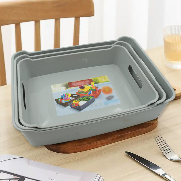 Multipurpose Organising & Storage Plastic Tray,  Fruit & Vegetable/ Multi Purpose Tray, Organizer for Kitchen, Countertop, Cabinet, Bathroom Plastic Storage Basket For Store Fruits, Vegetables, Magazines, Cosmetics, Stationary Set of 3 Your Brand