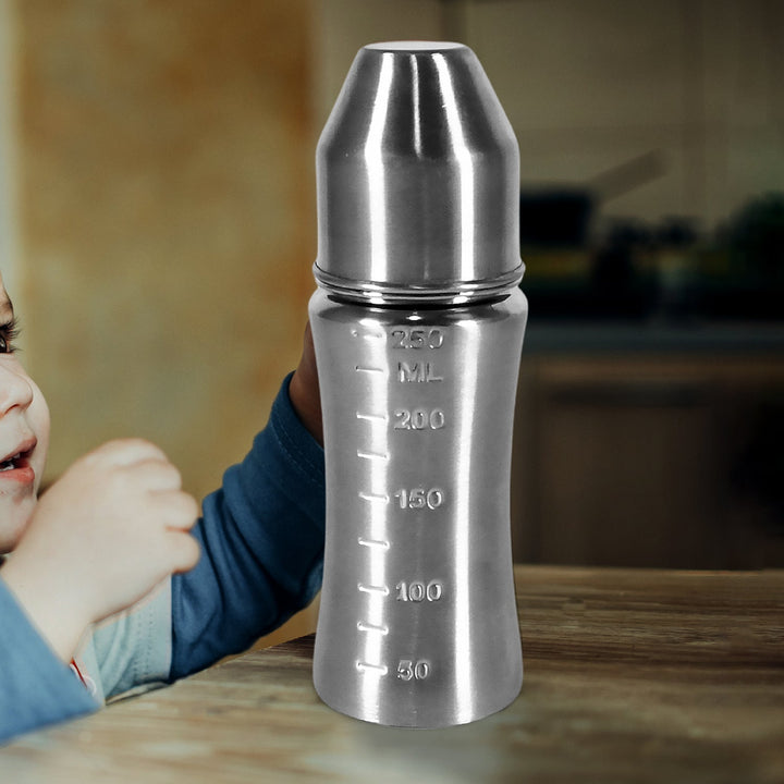 Ganesh Stainless Steel Baby Feeding Bottle, Milk Bottle for New Born / Infants / Toddler Up to 3 Years, BFA Free (250 ML Approx) Your Brand