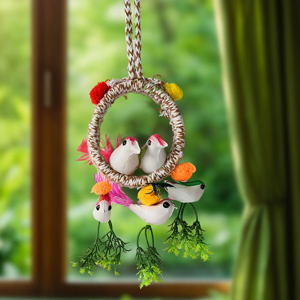 Home Decoration Bird Nest Decor Lovely Beautiful Artificial Birds Jute Nest Hanging for Balcony and Garden Decoration |Home Decor Wall Hanging Decorative Showpiece (1 Pc / Mix Color) Your Brand