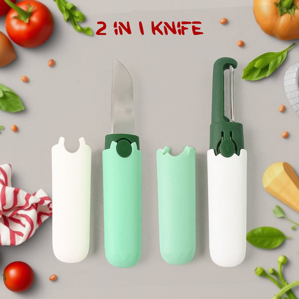 2 in 1 Knife, Multifunctional peeler Two in one fruit knife, fruit and vegetable cutting knife+sawtooth peeler, apple, carrot, potato, fruit slice antiskid Your Brand