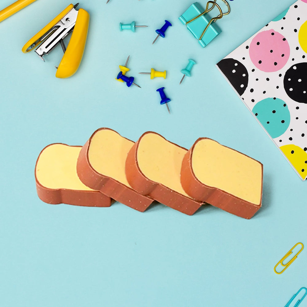 3D Toast Bread Shape Eraser for Kids, Cartoons Erasers Toast Bread Erasers Bread Shaped Eraser for Students, Gift, Cute Fun Food Erasers for School Classroom, Stationery for Boys & Girls (4 Pcs Set) Your Brand