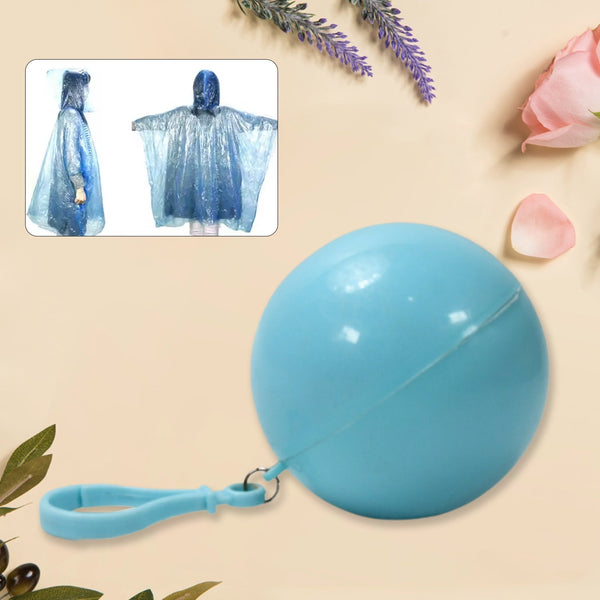 Disposable Raincoat for Kids with Hood and Attachable Round Case, Clear Plastic Raincoats for Emergency, Girls, Boys Disposable Emergency Ball Raincoat For Traveling and Outdoor Activities (1 Pc / Multicolor) Your Brand
