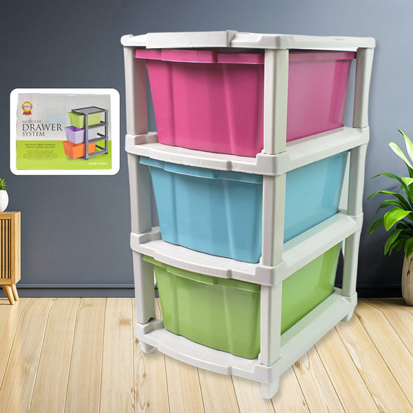 3-Layer Plastic Drawer Storage Organizer, Multi-Purpose Cabinet (1 Pc / Mix Color) - TezCart