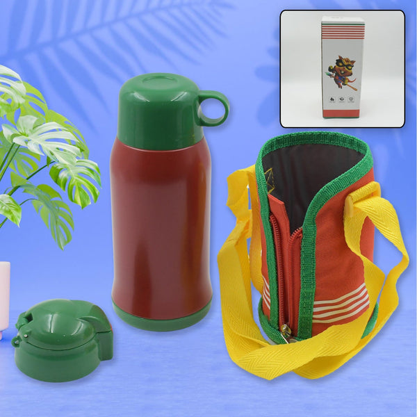 Premium Stainless Steel Insulated Sipper Bottle Print Water FlaskCartoon Vacuum Hot Cold For Kids / Travelling Water Bottle for Kids with Pop up Straw,  Double Wall Thermos with Straw & Bottle Zippe Cover For office/Gym/School (550 ML) Your Brand