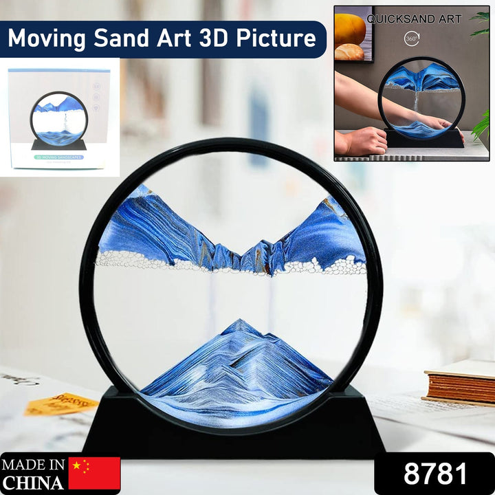 Moving Sand Art Picture Decor, 3D Deep Sea Sandscape Liquid Motion, Round Glass Frame Display Flowing Sand Relaxing Gift for Kids Adults Painting Artistic Sandscape for Home, Office, Ornament Desktop Art Bookshelves Decoration (1 Pc ) Your Brand