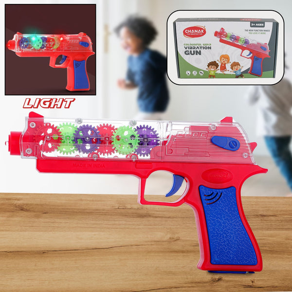 Plastic Gear Simulation Toy Gun for Kids, Pretend Play Gun Toys with 3D Flashing Lights and Exciting Music, Electric Laser Toy Guns with Rotating Gear Mechanism, Toy for Birthday Gift for Kids 3+ Years (Pack of 1) Your Brand