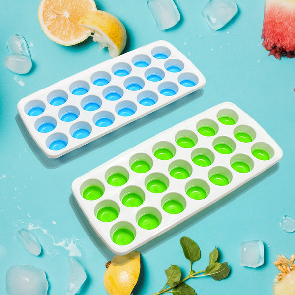 21 Cavity Pop Up Ice Cube Trays-Easy Release, Flexible Silicone Bottom - Stackable, BPA Free, Food Grade - for Convenient Freezer Ice Making (2 Pc Set) Your Brand