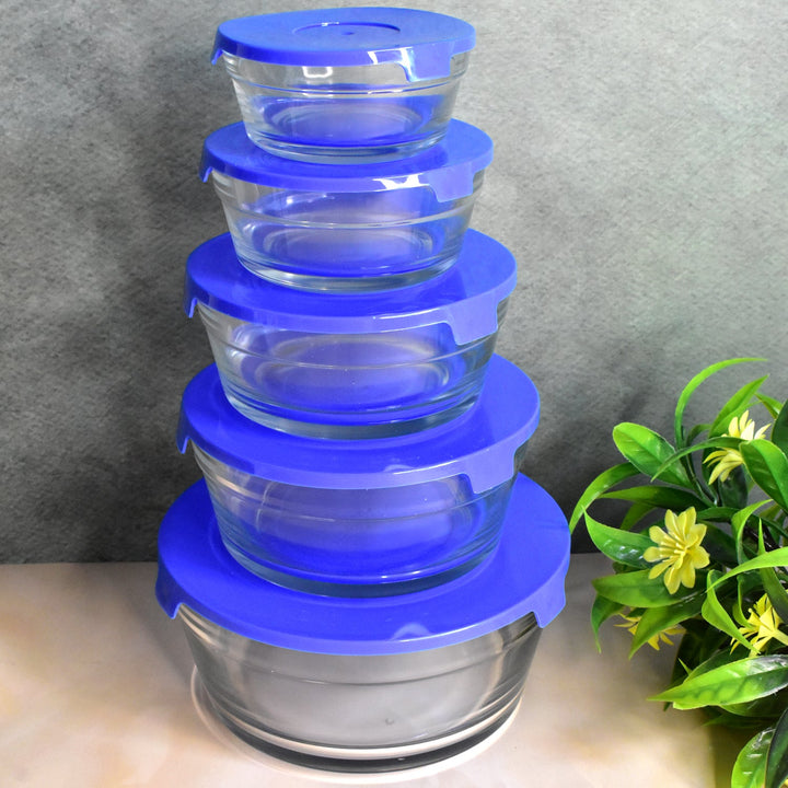 Modern Glass Bowl Set Mixing / Storage Bowls with Lids (5 Pcs Set) - TezCart