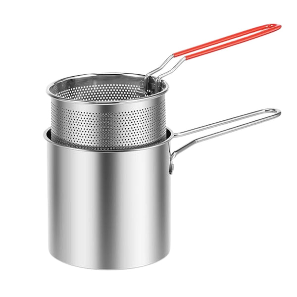 Small Deep Frying Pot With Strainer Basket (2 Pc Set) - TezCart