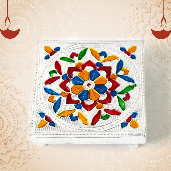 1 Pc Meenakari Wooden Chowki & Bajot Set: For Home & Office Puja (Multicolor) Your Brand