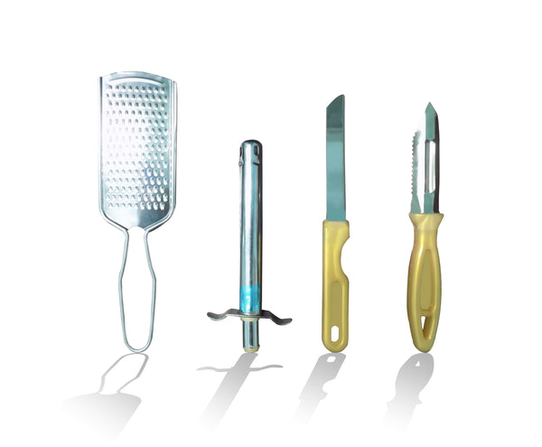 4In1 Combo - Stainless Steel Kitchen Lighter, Knife, Peeler and Smooth Grater Your Brand