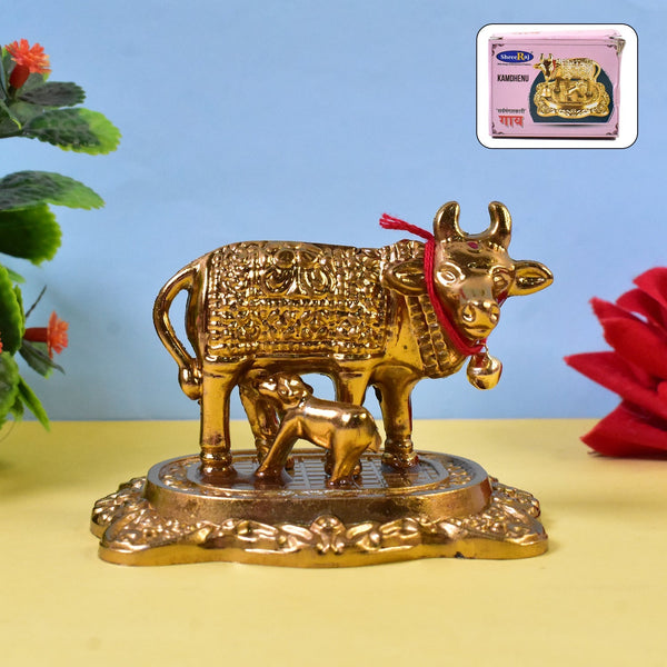 Metal Golden Kamdhenu Cow with Calf (1 Pc) your brand