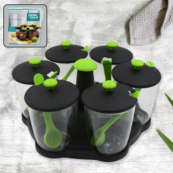 Multipurpose 6 Piece Miracle Revolving Plastic Spice Container Rack With 6 Spoon, Condiment Set, Masala Rack Set, Revolving Spice Rack Aachar Container Chutney Mukhwas Tray Masala Dining Spice Stand Your Brand