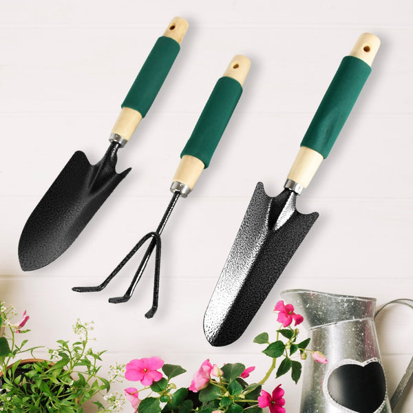 Gardening Tools - Hand Cultivator, Trowel, Heavy Duty with Ergonomic Wooden Handle for Transplanting and Digging (3 Pcs Set) your brand