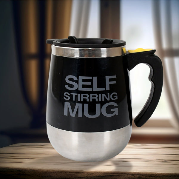 Self Stirring Mug With Lid used in all kinds of household and official places for serving drinks, coffee, any types of beverages etc. (1 Pc / 400 ML) Your Brand