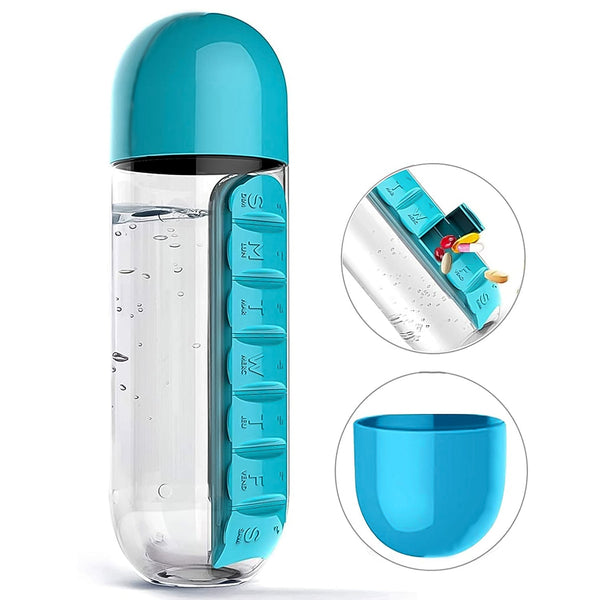 Pill & Vitamin Bottle, Water Bottle Multi Functional Use for Traveling & Outdoor Use Water Bottle, Travelling kit, Summer Special Bottle (600 Ml /  Mix Color ) Your Brand