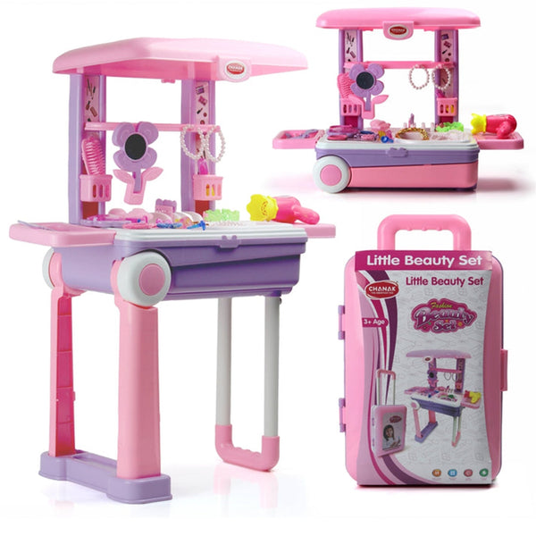 Big Beauty Set Suitcase On Wheel, The Ultimate Beauty Set On Wheels for Girls, Makeup Kit is Easy to Clean & Use, Portable Beauty Set with 25 Pieces for 3 Years BIS Approved. (Beauty Set Trolley) Your Brand
