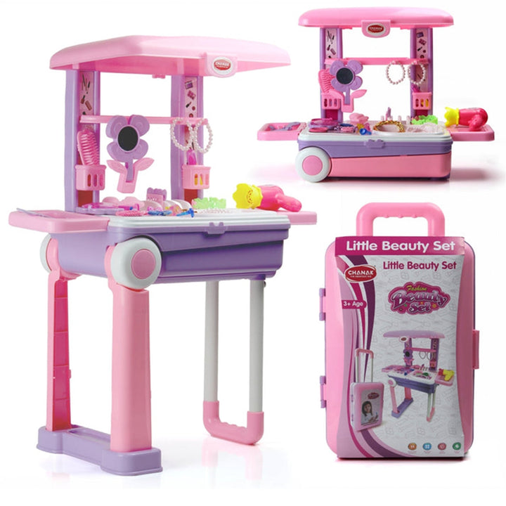 Big Beauty Set Suitcase On Wheel, The Ultimate Beauty Set On Wheels for Girls, Makeup Kit is Easy to Clean & Use, Portable Beauty Set with 25 Pieces for 3 Years BIS Approved. (Beauty Set Trolley) Your Brand
