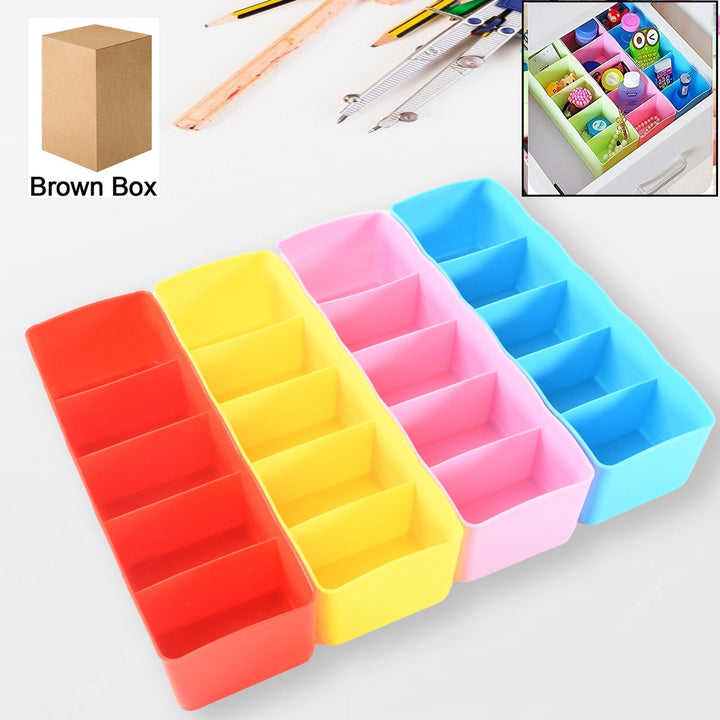 Multi-Function Desktop Drawer Storage Box Clothing Organizer 5 Grid Storage Box Underwear Socks ,Ties Organizer Box (4 Pc Set) Your Brand