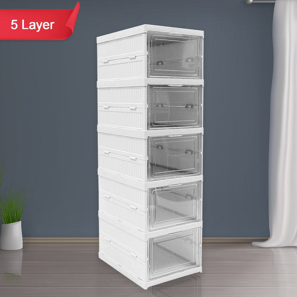 Stackable Multifunctional Storage, for Clothes Foldable Drawer Shelf Basket Utility Cart Rack Storage Organizer Cart for Kitchen, Pantry Closet, Bedroom, Bathroom, Laundry (5 Layer / 1 Pc) Your Brand