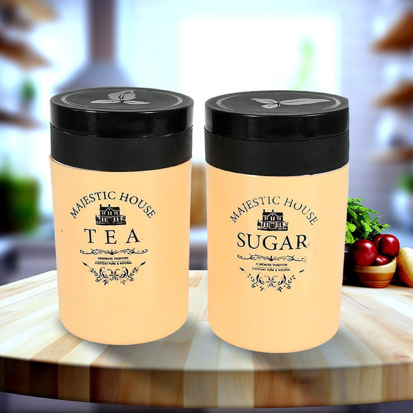 Accurate Seal Tea Sugar Coffee Container, Plastic Damru Shaped Tea, Coffee, Sugar Canisters Jar, New Airtight Food Seal Containers for Salt, Dry Fruit, Grocery 2 Section (800 ML Approx) Your Brand