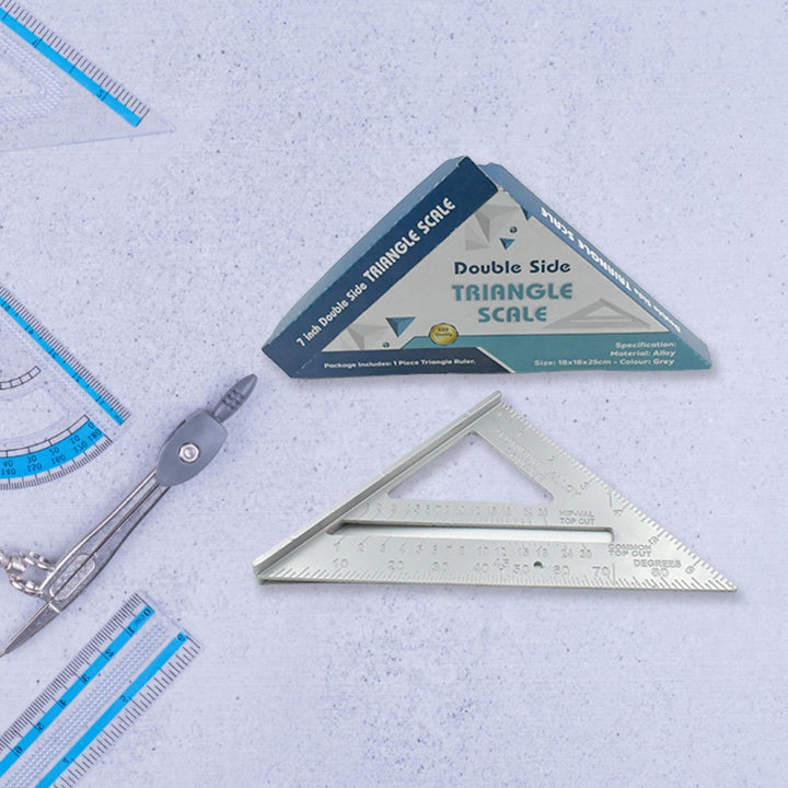 Double Side Scale Triangle Measurement Hand Tool, 45 Degree Triangle Ruler, Home for Industry, Aluminum Alloy Rafter Square 7-Inch Length Your Brand