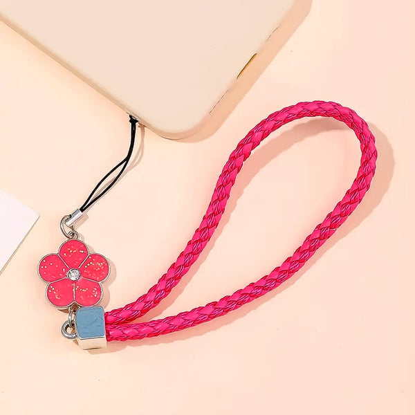 Flower Shape metal alloy pendant Nylon Braided leather hand strap lanyard phone (1 Pc / Multicolor) - TezCart