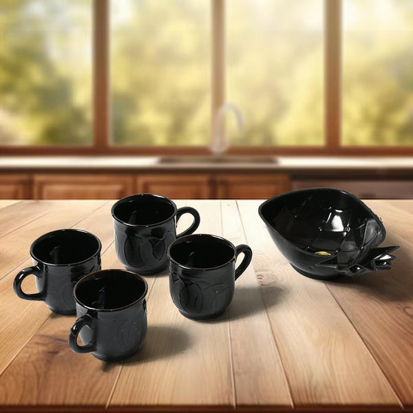 Pine Party Ceramic Tea / cups / Mug Set With Pineapple Shape Serving Bowl Milk Cup, Coffee Cup, Tea Cup, Breakfast Cup, Drinking Mug or Outdoor for Household, Gift for Birthday, Wedding Party (5 Pcs set) Your Brand
