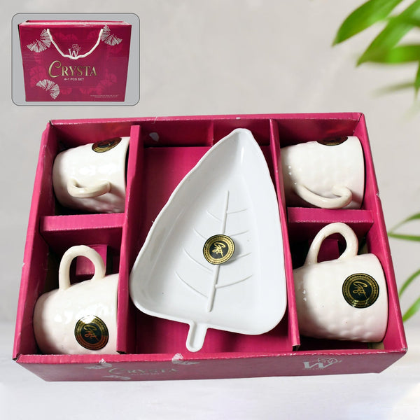 Crysta Ceramic Tea Cups With Plastic tray Environmental Friendly Festival for Milk Cup, Coffee Cup, Tea Cup, Breakfast Cup, Drinking Mug or Outdoor for Household Gift For Birthday (5 Pcs Set) Your Brand