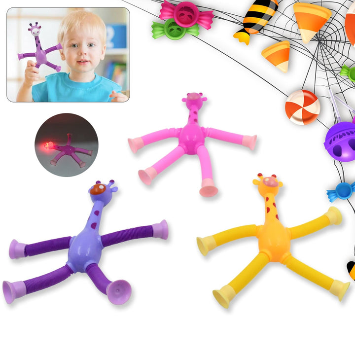 LED Telescopic Suction Cup Giraffe Toy, Pop Tubes Fidget Toys, Shape Changing Telescopic Sensory Tubes Fidget Tubes Sensory Toys Suction Toy, Funny Gift (3 Pcs Set) Your Brand