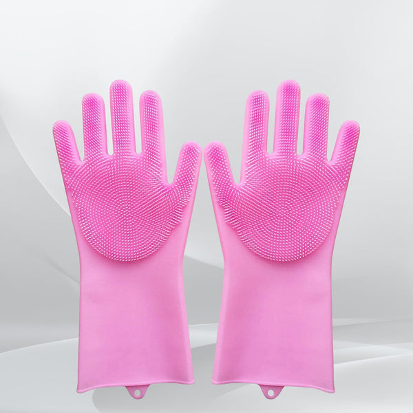 Dishwashing Gloves with Scrubber| Silicone Cleaning Reusable Scrub Gloves for Wash Dish Kitchen| Bathroom| Pet Grooming Wet and Dry Glove (1 Pair, 250 Gm) Your Brand