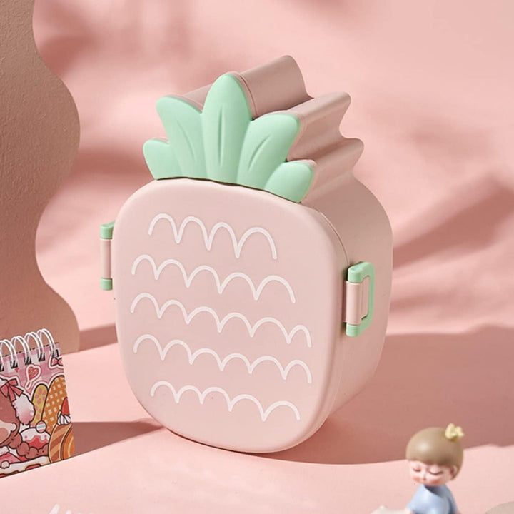 Kids Lunch Box Cute Pineapple Shaped Bento Box with Fork Spoon Snack Container Microwave Portable Office Lunch Box (1 Pc / With Spoon, Fork & Color Box) Your Brand