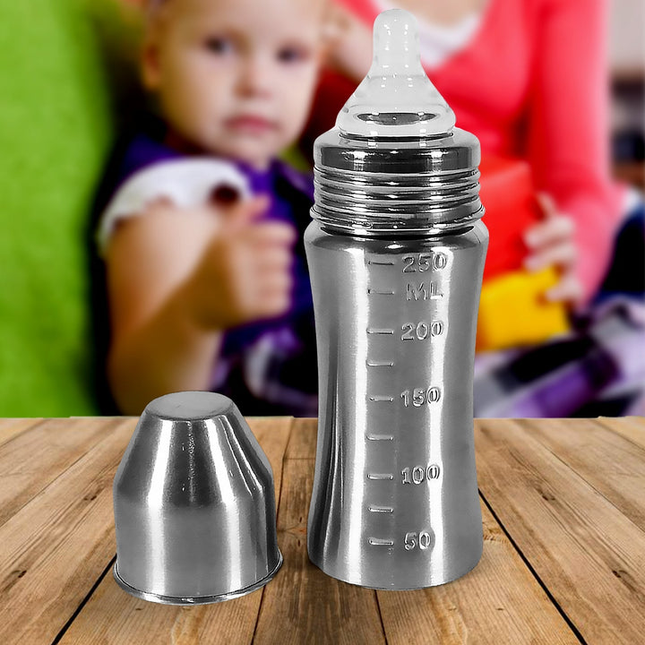 Ganesh Stainless Steel Baby Feeding Bottle, Milk Bottle for New Born / Infants / Toddler Up to 3 Years, BFA Free (250 ML Approx) Your Brand