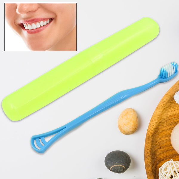 2-in-1 Soft Toothbrush & Tongue Scraper with Cover – Universal Dental Cleaner & Holder (1 Pc) Your Brand
